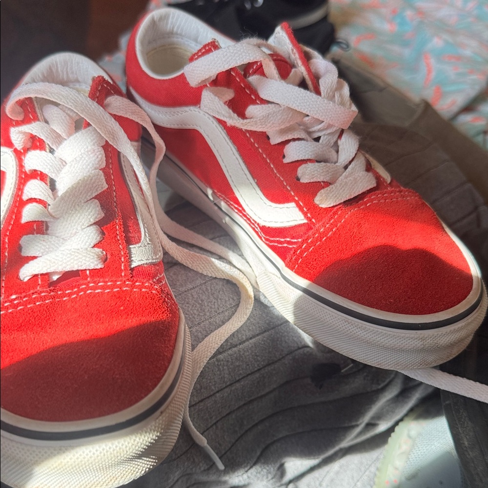 Vans Kids Red and White Canvas Skate Sneakers
